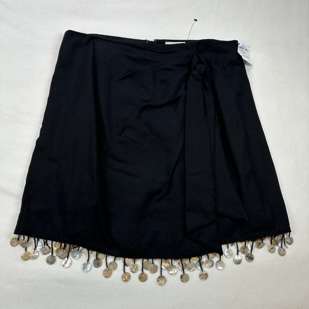 Jason Wu‎ Black Mini Skirt Wrap Front Coin Fringe Hem Party Cocktail Size 4